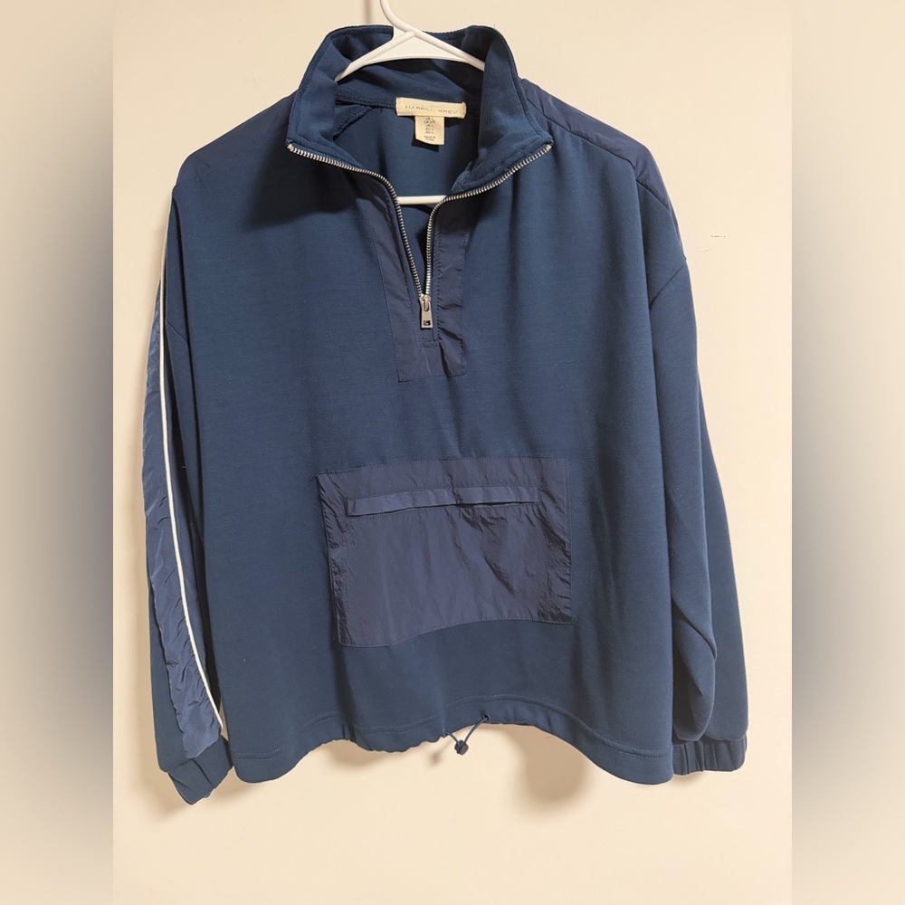 Happily Grey Nylon & Cotton Navy Blue Pullover with front pocket NWT Large